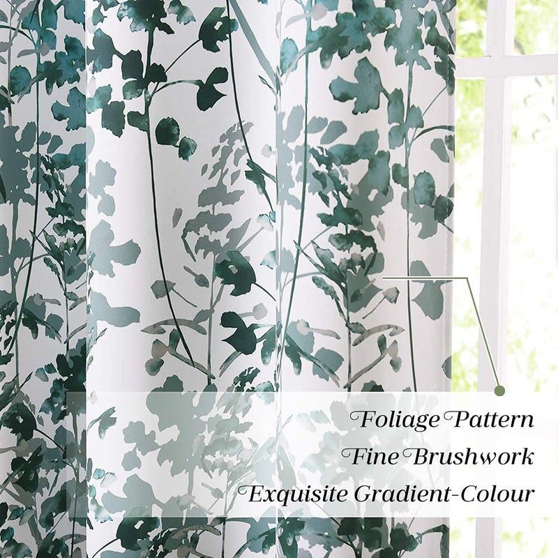 KGORGE Living Room Curtains - Light Block/Privacy Protect Window Draperies, Farmhouse Floral Print for Villa Bedroom Sliding Glass Door Home Office, Green, 52 inch Wide x 84 inch Long, 2 Pcs - Image 4